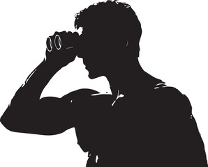 Black silhouette of a young man's profile with a camera in his hand