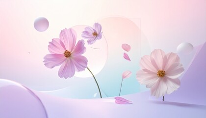 Naklejka premium Dreamlike abstract background combining floral silhouettes and transparent geometric layers