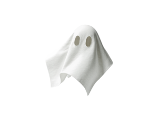Spooky Specter: A whimsical apparition, draped in a white sheet, floats mysteriously in the air, its presence embodying the spirit of Halloween and all things ethereal.