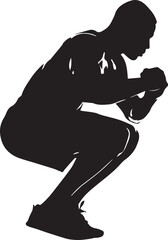 Black vector silhouette illustration of a running man athlete in profile action