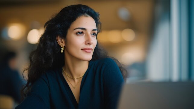 Refugee professional guiding others through video training on job search and skill development platforms, representing empowerment through online education, resilience in transition, and leadership