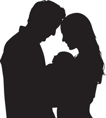 Silhouette of two lovers in profile sharing a kiss forming a heart in black vector illustration