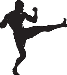 Black karate silhouette vector illustration of a man and woman sport couple in a dance pose