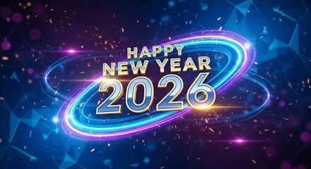 Exciting Happy New Year 2026 celebration with dynamic light trails and festive colors, perfect for greetings, invitations, and forward-looking promotions