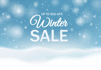 Winter Sale Banner And White Podium And Snowflake