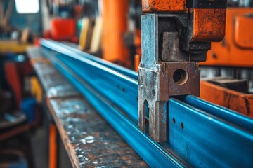 selective focus aluminum window frames being shaped on worktable