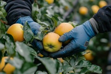selective focus apple harvesting in orchard