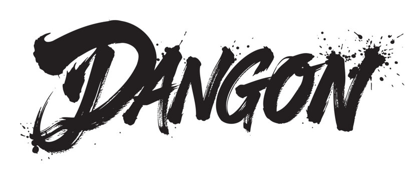 Bold black brushstroke text featuring the word "dangon" with dynamic splatter effects for an artistic and expressive style.