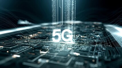 High-Tech Circuit Board with 5G Network Animation - Powered by Adobe