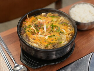 Korean traditional food. Spicy Beef and Vegetable Soup : yukgaejang