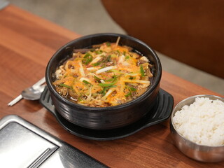 Korean traditional food. Spicy Beef and Vegetable Soup : yukgaejang