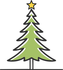 Minimal Line Art Christmas Tree with Falling Snowflakes, Simple Christmas Tree Silhouette in Winter Snow