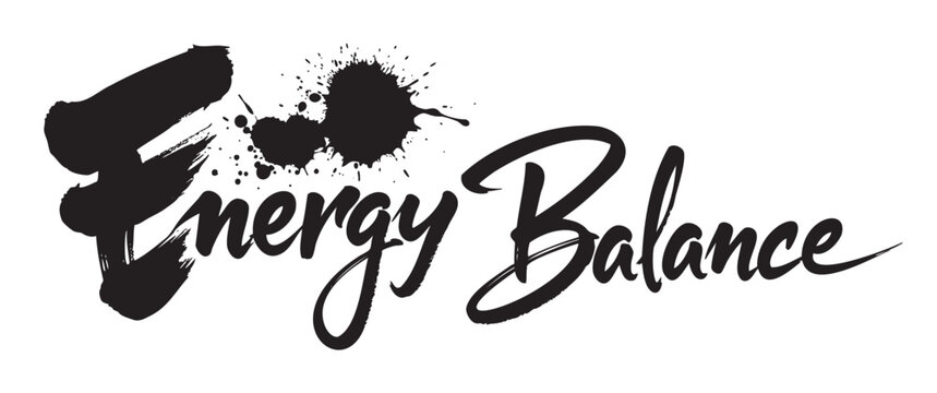 Bold black ink letters spelling "energy balance" with dynamic splashes, conveying movement and vitality.
