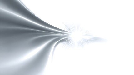 Abstract flowing silver light trails converging towards a bright starburst.