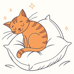 Illustration of a cute orange cat sleeping on a pillow