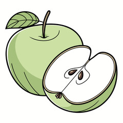 Illustration of a green apple and a half apple, showcasing its fresh and juicy nature