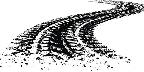 Black tire tracks isolated on white background. Black tire tracks on white, grunge texture, dirt splashes, vector background,