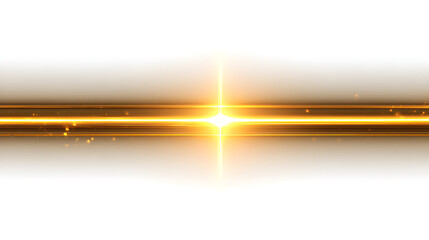 Bright golden light flare with sparkling particles on a white background