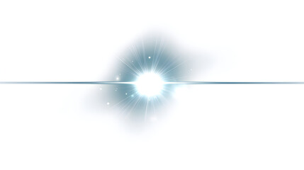 Bright lens flare radiating light and energy against a clean white background