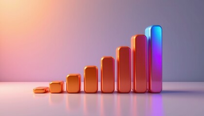 Colorful Graphic Representation of Increasing Bar Chart on Bright Background with Gradients and Reflections