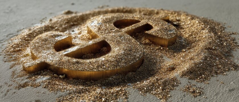 Golden dollar sign covered with sand symbolizing wealth and risk