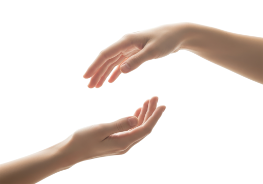Gestural Connection: Two graceful hands reach out in a gesture of giving or receiving, showcasing the power of human connection, support and protection. - Powered by Adobe