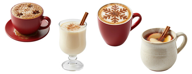 Collection of warm and cozy winter holiday drinks