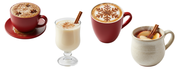 Collection of warm and cozy winter holiday drinks