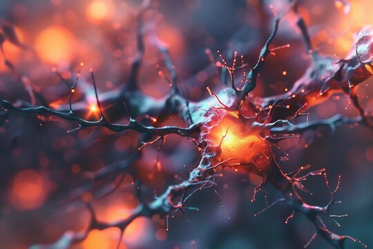 Abstract neuron cell network connection brain activity science technology background render illustration - Powered by Adobe