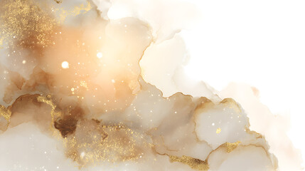 Luxurious golden and white marbled background with sparkling light effects, evoking elegance and opulence.