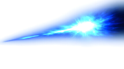 Bright blue light beam streaks across a white background, representing energy or a powerful force.