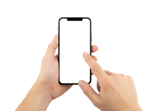 Smartphone Interface: A person's hands delicately cradle a sleek, modern smartphone, the bright screen ready for interaction, perfect for showcasing content. 