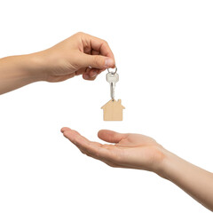 Transfer of Home Ownership: A symbolic exchange of a house key, representing the transfer of ownership and the beginning of a new chapter.