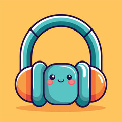 Hand drawn cute cartoon illustration of wireless headphones Flat vector head