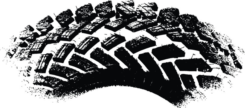 Black tire tracks isolated on white background. Black tire tracks on white, grunge texture, dirt splashes, vector background,
