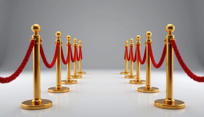 Elegant red carpet queue with golden stanchions and ropes in a spacious event area for premium gatherings