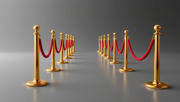 Elegant Red Carpet with Golden Barriers for Exclusive Events and VIP Entrance in a Modern Space