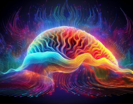 vibrant 3d depiction of brainwave patterns in different states of consciousness this digital showcases the complex neural activity and wave frequencies associated with various levels of awareness