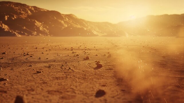 Mars landscape exploration golden hour dust storm surface rocks mountains space exploration travel photography - Powered by Adobe