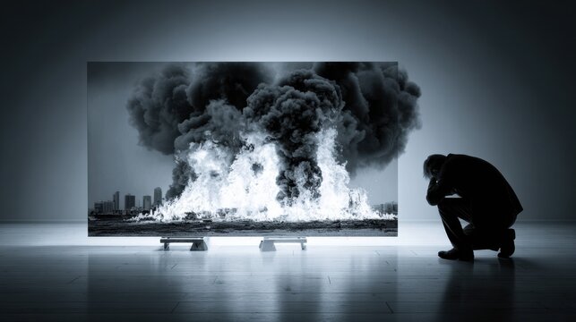 Man Reflecting on a Burning Image, Symbolizing Regret and the Importance of Letting Go of the Past