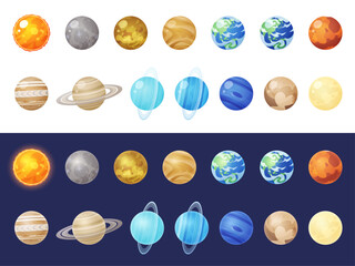 立体的な太陽系の惑星のイラスト素材セット