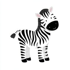 Cute cartoon zebra with black and white stripes on white background