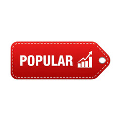 Red tag with the word popular and a rising bar graph icon isolated on transparent background