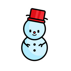 Blue snowman with red pot on head -  filled vector icon