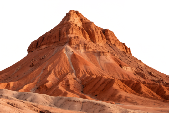 Magnificent red rock mountain peak showcasing dramatic geological formations and richly textured sandstone cliffs, majestically isolated, embodying the raw grandeur of an arid wilderness