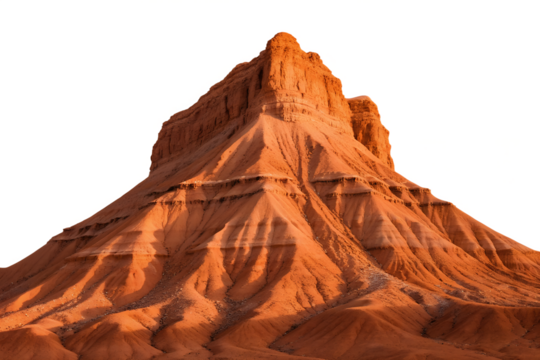 Majestic sandstone mesa with layered rock formations bathed in warm sunlight, a striking natural geological wonder