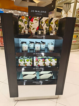 Sharjah, United Arab Emirates - October 31, 2025: Jo Malone London fragrance display showcasing elegant products and packaging