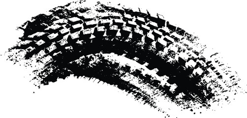 Black tire tracks isolated on white background. Black tire tracks on white, grunge texture, dirt splashes, vector background,
