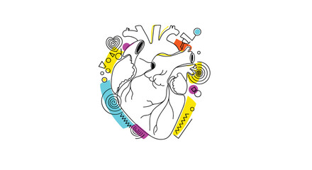 Fototapeta premium An abstract illustration of a human heart with colorful brushstroke accents conveying a sense of artistic expression.