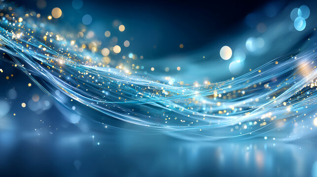 Experience the flow of light and energy with vibrant gold particles and luminous blue strands in a stunning modern background perfect for any project